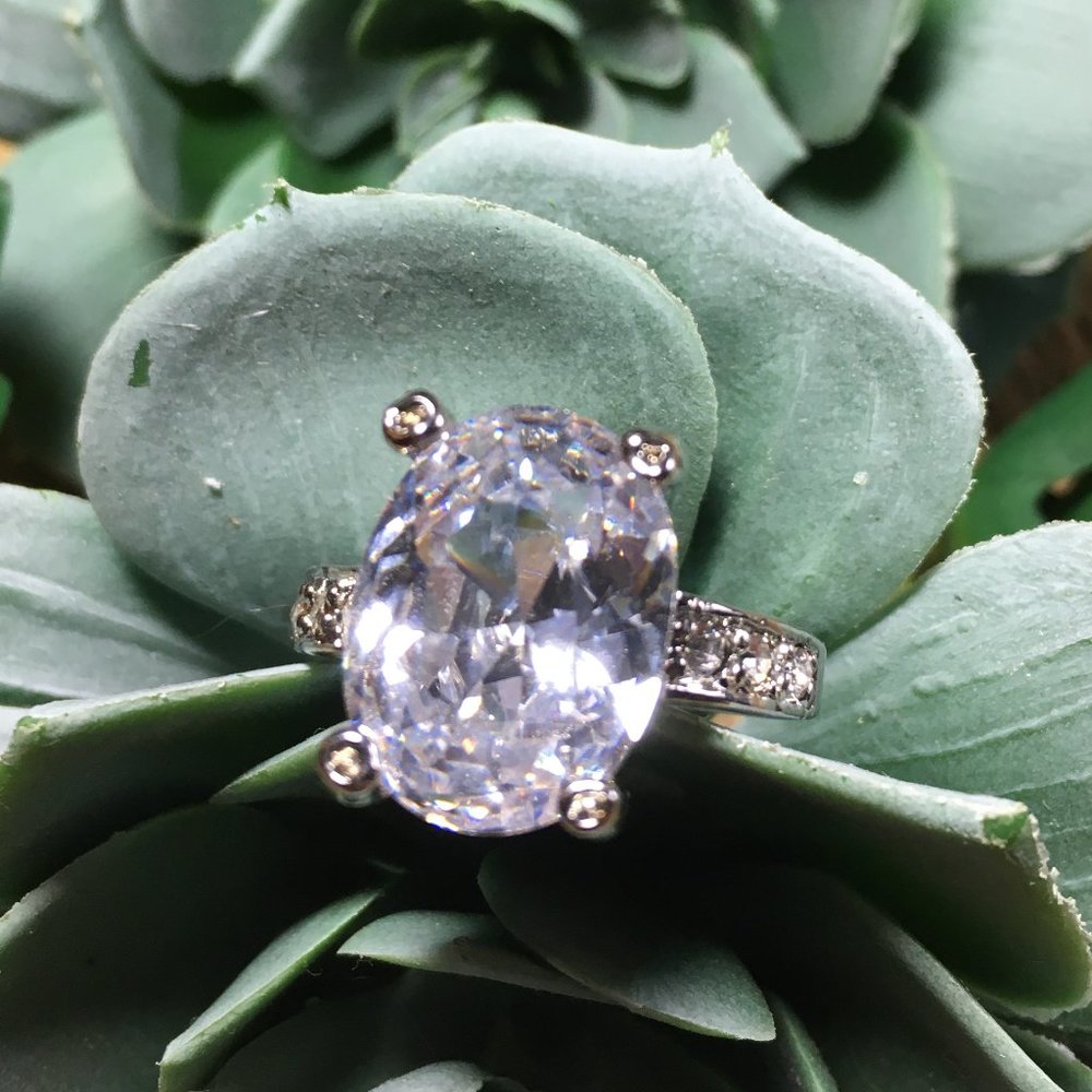 Cubic Zirconia Statement Ring - Silver Plated - Picture 4 of 7